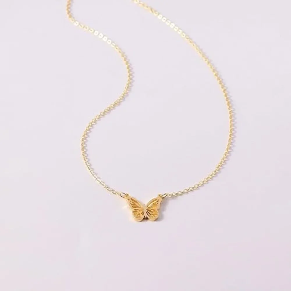 Neiman Marcus 14k Gold Plated Hollow Butterfly Pendant Necklace